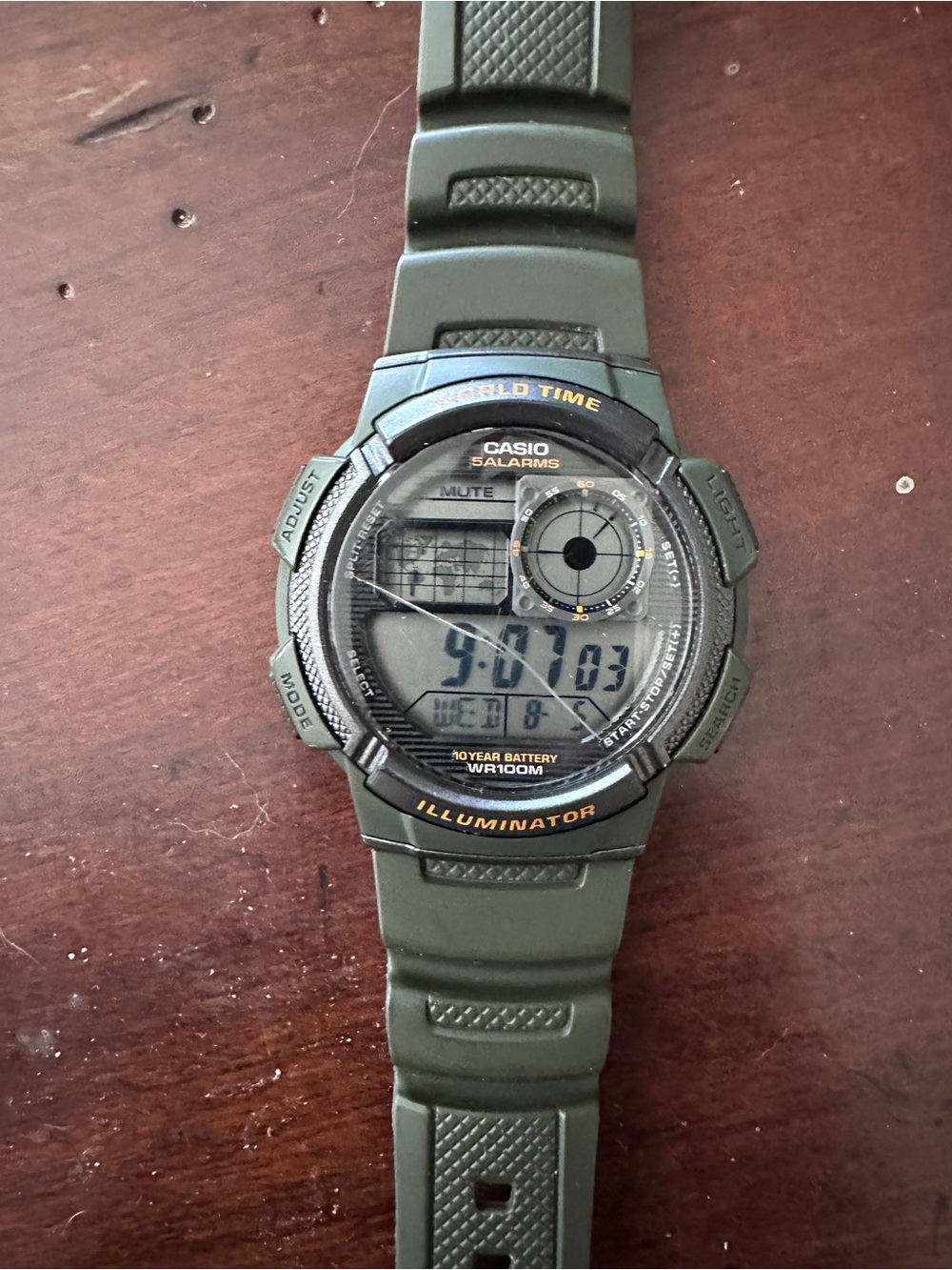 Casio Olive Green Digital World Time Illuminator Watch